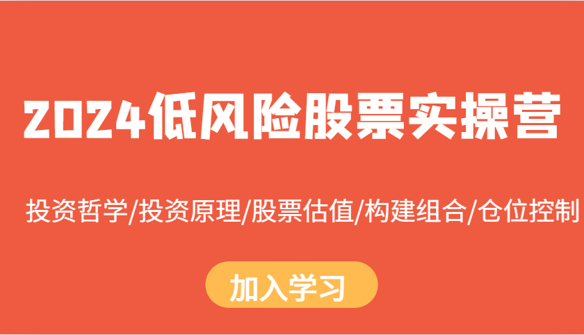 2024低风险股票实操营：投资哲学/投资原理/股票估值/构建组合/仓位控制|云雀资源分享