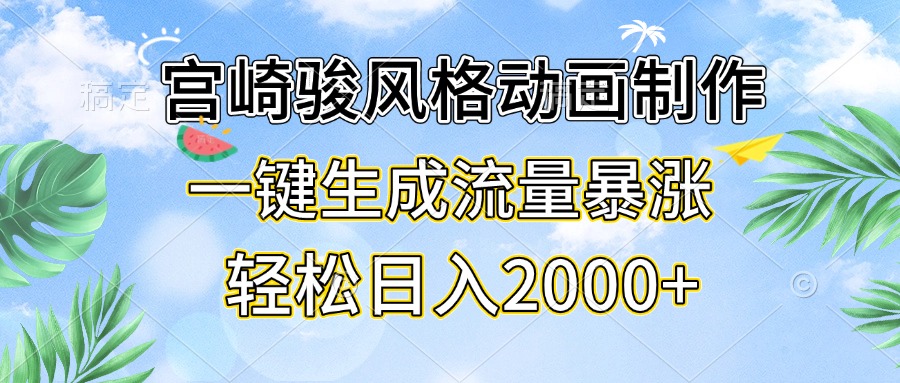 宫崎骏风格动画制作，一键生成流量暴涨，轻松日入2000+|云雀资源分享