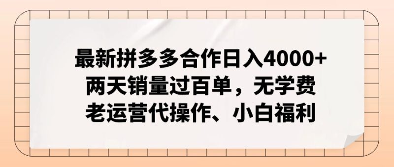 拼多多最新协作日入4000 二天销售量过百单,无培训费、老经营代实际操作、新手褔利|云雀资源分享