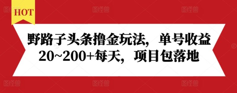 野路子头条撸金玩法，单号收益20~200+每天，项目包落地|云雀资源分享