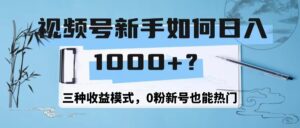 视频号新手如何日1000+？三种收益模式，0粉新号也能热门|云雀资源分享