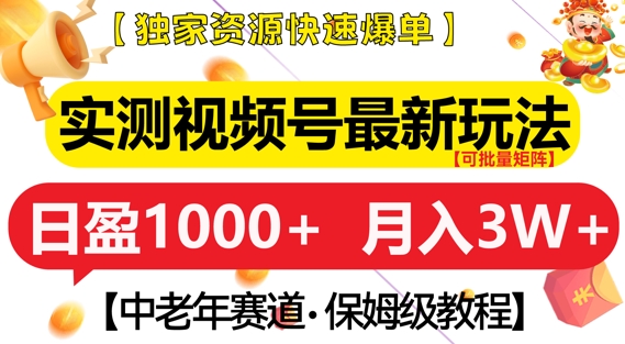 实测视频号最新玩法，中老年赛道，独家资源，月入过W+【揭秘】|云雀资源分享