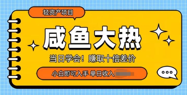 咸鱼大热轻资产类项目，当日学会，赚取十倍差价，小白即可入手|云雀资源分享