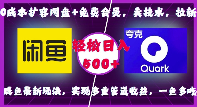 0成本扩容网盘+免费会员，卖技术，拉新，咸鱼最新玩法，实现多重管道收益，一鱼多吃，轻松日入500+|云雀资源分享