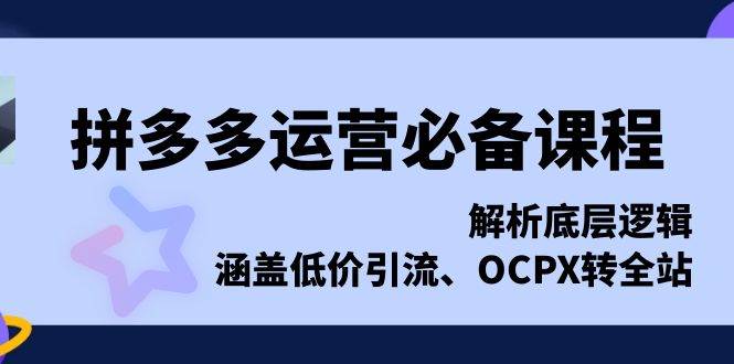 拼多多运营必不可少课程内容，分析底层思维，包含低价引流、OCPX转整站|云雀资源分享