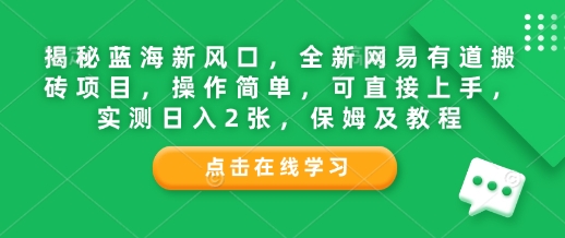 揭秘蓝海新风口，全新网易有道搬砖项目，操作简单，可直接上手，实测日入2张，保姆及教程|云雀资源分享