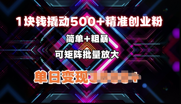 低价撬动500+精准创业粉，简单、粗暴、批量放大，单日变现多张|云雀资源分享