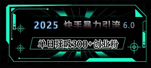 2025年快手6.0保姆级教程震撼来袭，单日狂吸300+精准创业粉|云雀资源分享