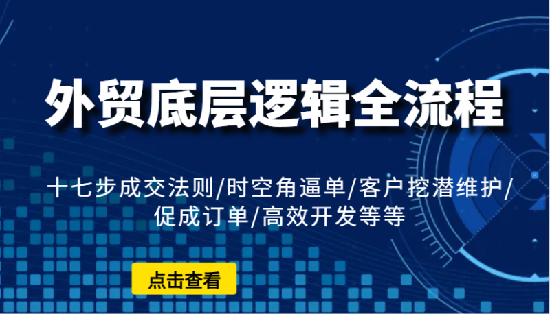 外贸底层逻辑全流程:十七步成交法则/时空角逼单/客户挖潜维护/促成订单/高效开发等等|云雀资源分享