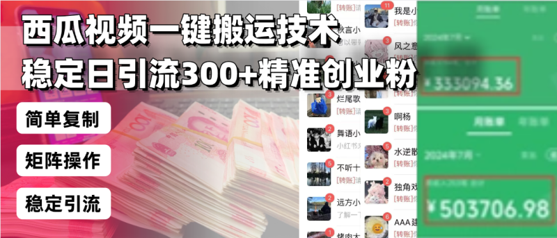 西瓜视频一键搬运技术,稳定日引流300+精准创业粉,简单可复制给团队,…|云雀资源分享