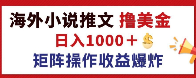 最新海外小说推文撸美金，日入1k  蓝海市场，矩阵放大收益爆炸