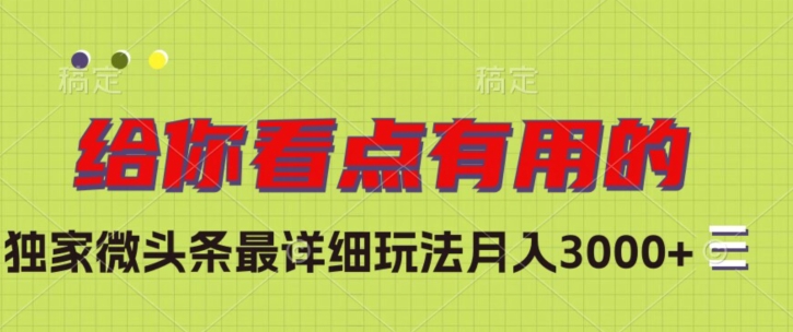 独家微头条最详细玩法，月入3000 【揭秘】