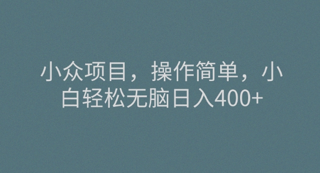 小众项目，操作简单，小白轻松无脑日入400 