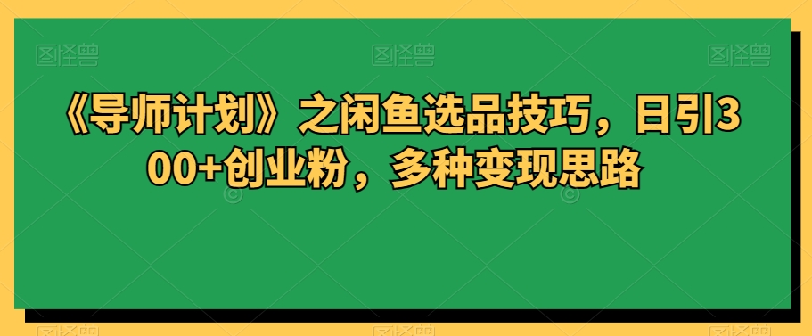 《导师计划》之闲鱼选品技巧，日引300 创业粉，多种变现思路