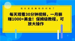 每天观看30分钟视频，一月躺赚1000 美金！保姆级教程，可放大操作【揭秘】