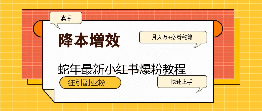 蛇年全新小红书的涨粉实例教程，狂引第二职业粉，月入万 必读|云雀资源分享