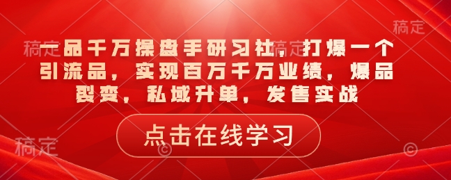 一品一定股票操盘手研习社，打穿一个引流品，完成上百万一定销售业绩，爆款裂变式，公域升单，开售实战演练|云雀资源分享
