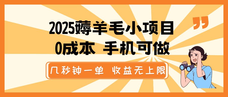 2025撸羊毛小程序，0成本费 手机能做，几秒一单，盈利无限制|云雀资源分享