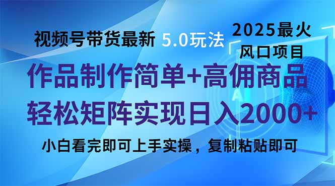 视频号带货全新5.0游戏玩法，著作制作简单，当日养号，拷贝，轻轻松松引流矩阵…|云雀资源分享