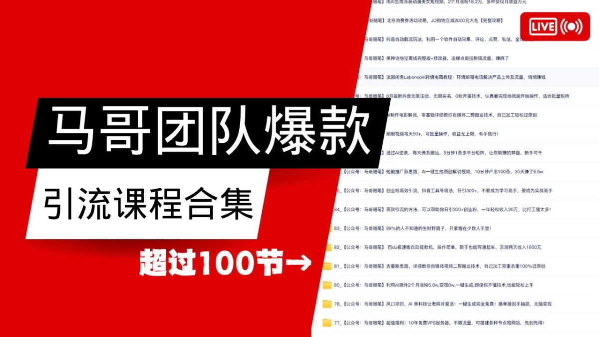 马哥团队【122节】最全项目爆款引流课程合集【持续更新】|云雀资源分享