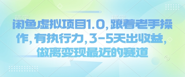 闲鱼平台虚拟资源项目1.0，跟随高手实际操作，有执行能力，3-5天出盈利，做离转现近期的赛道|云雀资源分享