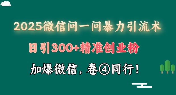 2025最新微信问一问暴力引流术揭秘，日引300 创业粉，单日变现四位数