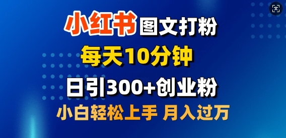 2月小红书图文打粉，每天10分钟，日引300 创业粉，小白轻松月入过W