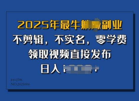 2025年最牛副业，不剪辑，不实名，零学费，零粉可做，领取视频直接发布，有播放就有收益