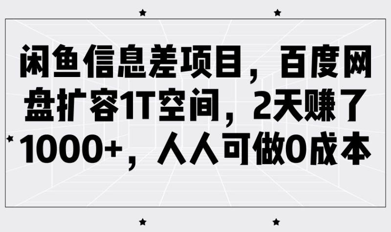 闲鱼平台信息不对称新项目，百度云网盘扩充1T室内空间，2天挣了1000 ，每个人能做0成本费|云雀资源分享