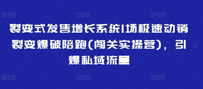 裂变开售提高系统软件1场急速促销裂变式工程爆破陪跑(冲关实际操作营)，点爆私域流量池|云雀资源分享