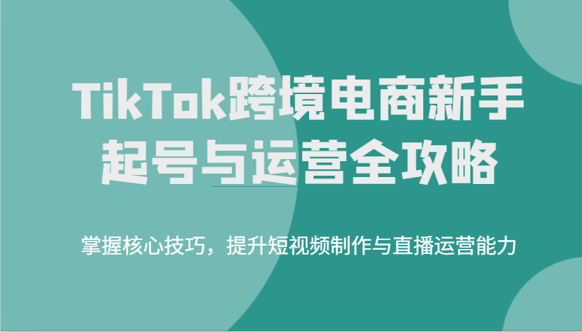 TikTok跨境电子商务初学者养号和运营攻略大全，掌握核心方法，提高小视频制作与抖音运营水平|云雀资源分享