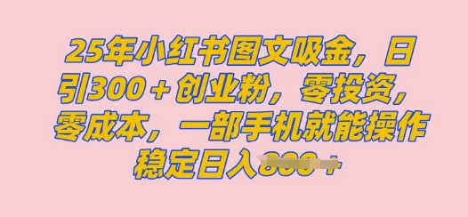 2025年小红书创业粉图文自热教程，日 300创业粉，单日变现多张，无脑操作，宝妈，小白抓紧冲