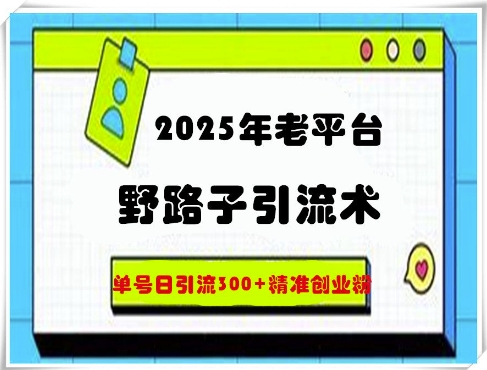2025年老平台野路子引流术，单号日引流300 精准创业粉