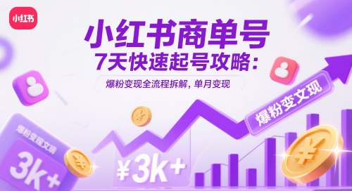 小红书的商单号7天迅速养号攻略大全：涨粉转现全过程拆卸，单月转现3k|云雀资源分享