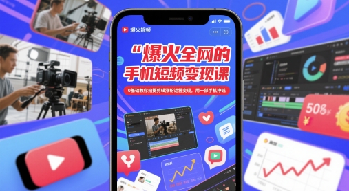 爆红全网手机上短视频变现课，0基本教大家拍摄剪辑增粉经营转现，用一部手机赚钱|云雀资源分享