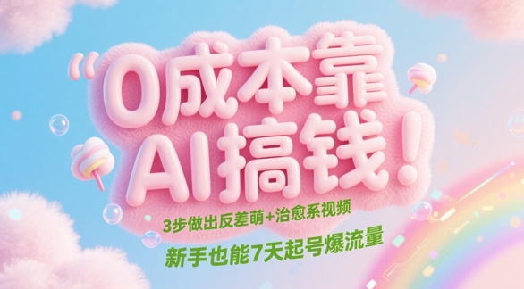0成本费靠AI弄钱！3步作出反差 治愈系动漫短视频，初学者也可以7天养号爆总流量|云雀资源分享