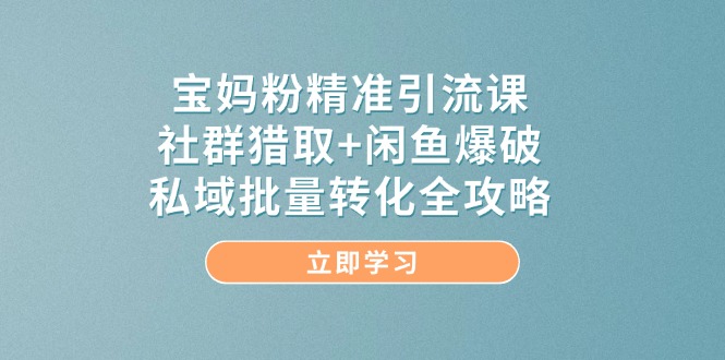 宝妈粉精准引流方法课，社群营销捕获 闲鱼平台工程爆破，公域大批量转换攻略大全|云雀资源分享