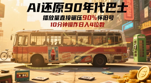 AI复原90时代大巴，一帧就要70后泪奔，播放率立即辗压90%复古号，每日实际操作十分钟，日入四位数|云雀资源分享