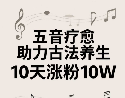 古方五音健康养生实例教程，五音治愈的小视频制作方式，2-4钟头就能搞定，创作者10天增粉10W|云雀资源分享