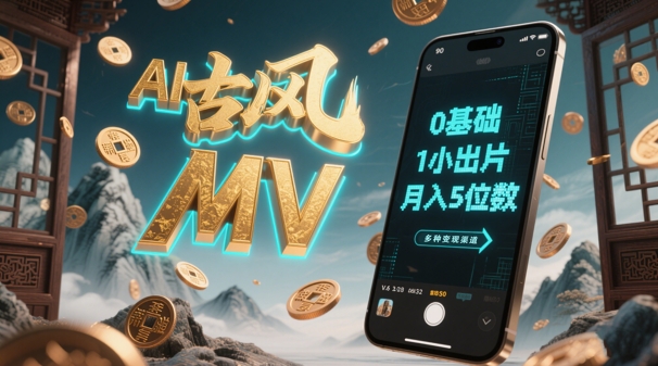 AI一键生成古风音乐MV，0视频剪辑基本1钟头出菲林，多种多样变现渠道，一部手机月入5个数|云雀资源分享