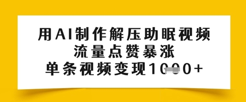 用AI制做缓解压力助眠视频，总流量关注点赞疯涨，一条视频变现好几张|云雀资源分享