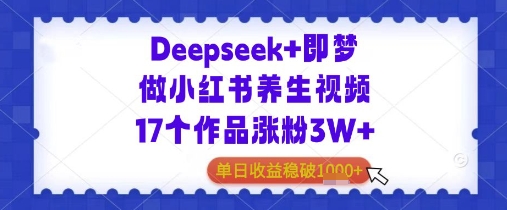 Deepseek 即梦做小红书的中医养生视频17个作品增粉3W 单日盈利多张|云雀资源分享