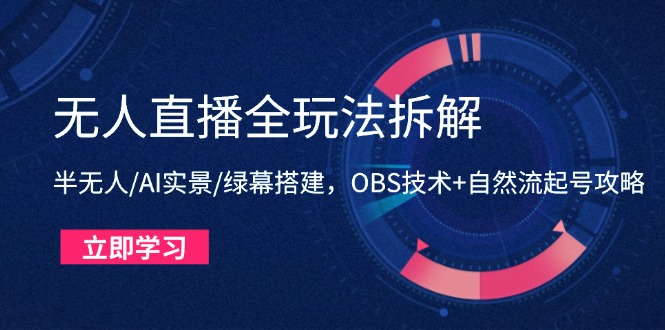 无人直播全玩法拆解：半无人/AI实景/绿幕搭建，OBS技术+自然流起号攻略|云雀资源分享