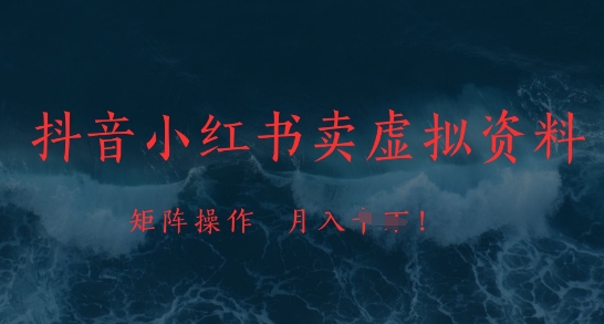 抖音小红书卖虚拟资料，市场需求一直存在，矩阵操作，月入1w+|云雀资源分享