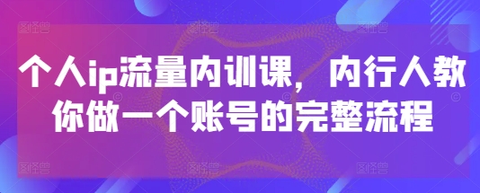 个人ip流量内训课，内行人教你做一个账号的完整流程|云雀资源分享
