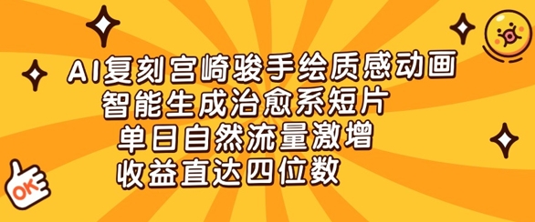 AI还原宫崎骏动漫手绘画层次感动漫，智能化形成治愈系动漫短视频，单日自然搜索流量猛增，盈利直通四位数|云雀资源分享