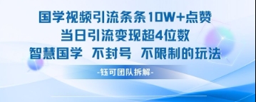 国学视频引流管条10W 关注点赞当日引流变现超4个数|云雀资源分享