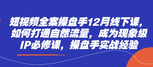 小视频软装股票操盘手12月面授课，怎样连通自然搜索流量，变成卓越IP必修课程，股票操盘手实践经验|云雀资源分享