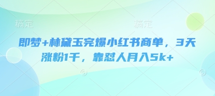 即梦+林黛玉完爆小红书商单，3天涨粉1千，靠怼人月入5k+|云雀资源分享