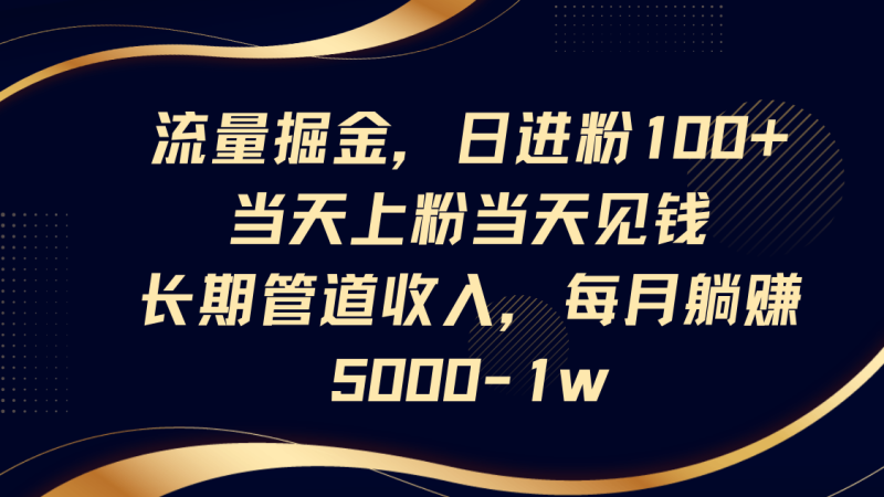 总流量掘金队,日进粉100 ,当日补粉当日见钱,长期性管道收益,每月躺着赚钱5000-1w|云雀资源分享